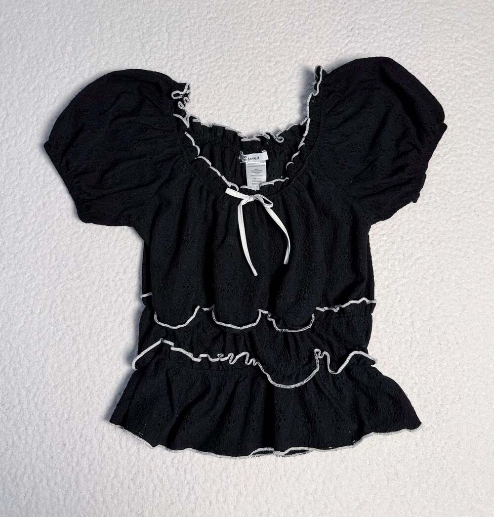 Love To Be Loved Black Eyelet Ruffle Peplum Top Size M